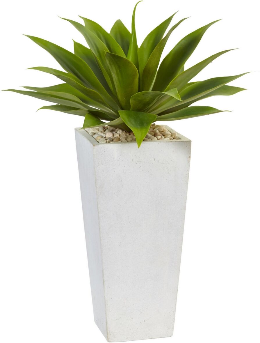 Nearly Natural Agave Artificial Plant in White Planter - Green