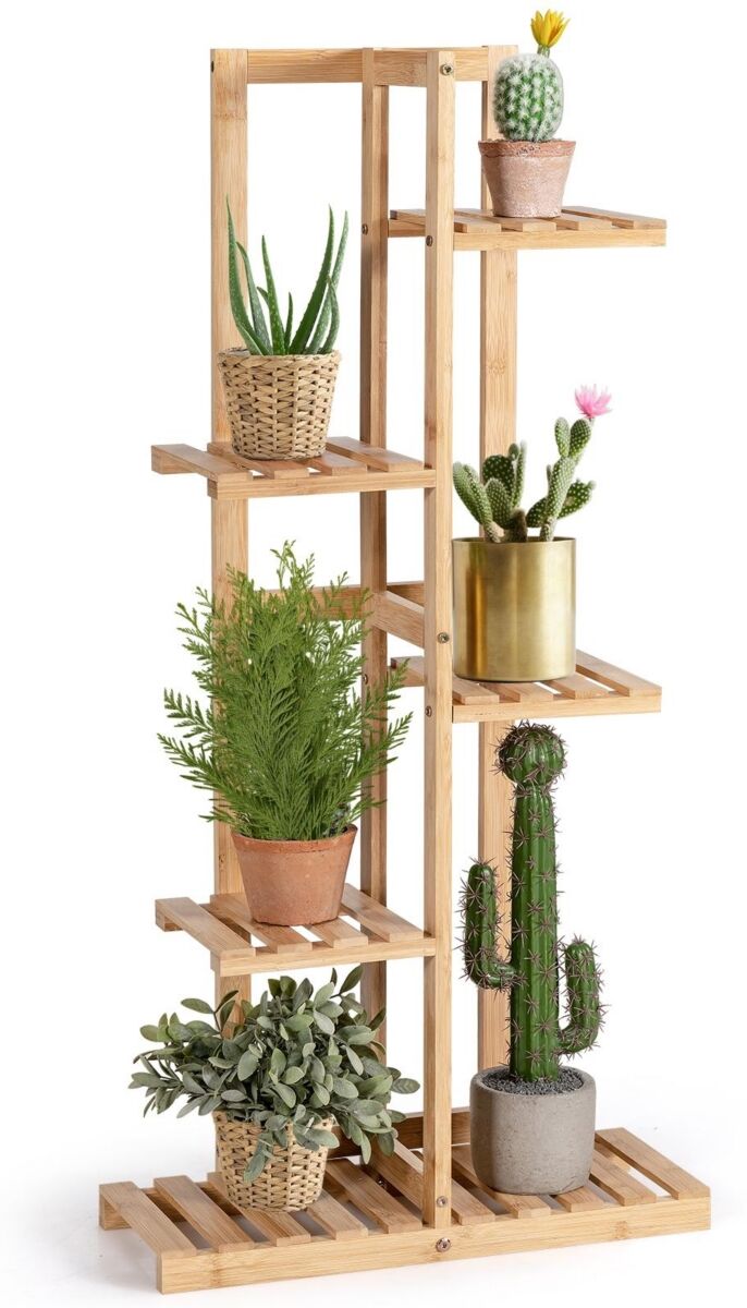 Sugift 5 Tier Bamboo Plant Stand with Varnish for Balcony Garden - Natural