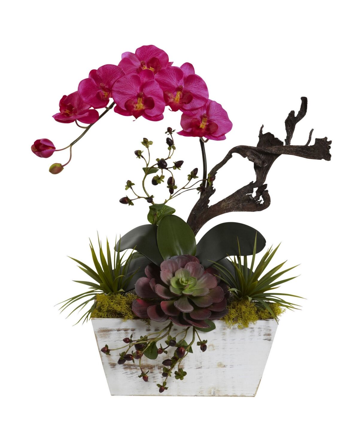 Nearly Natural Orchid and Succulent Garden w/ White Wash Planter - Beauty Pink
