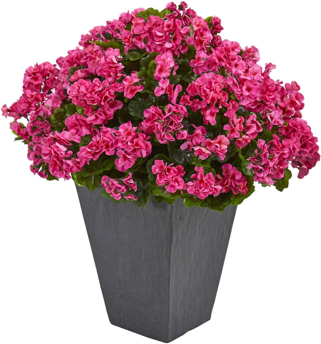 Nearly Natural Geranium Artificial Plant in Slate Plater Uv Resistant - Beauty Pink