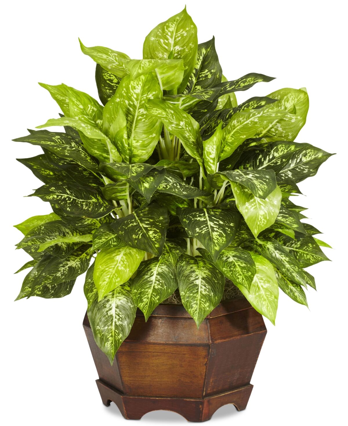 Nearly Natural Variegated Dieffenbachia Artificial Plant in Large Hexagon Planter - Green