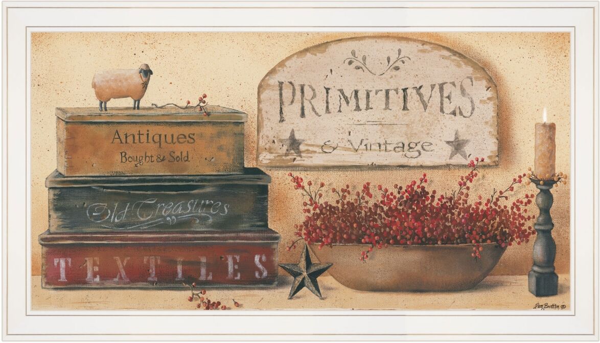 Trendy Decor 4U Primitives Vintage-Like by Pam Britton, Ready to hang Framed Print, White Frame, 33