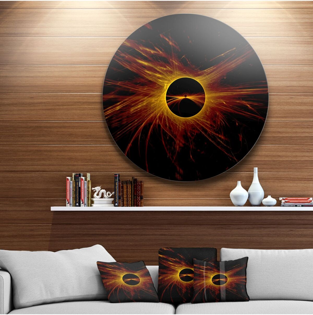 Design Art Designart 'Dark Solar Eclipse On Black' Abstract Art On Round Circle Metal Wall Decor Panel - 36 x 36 - Black