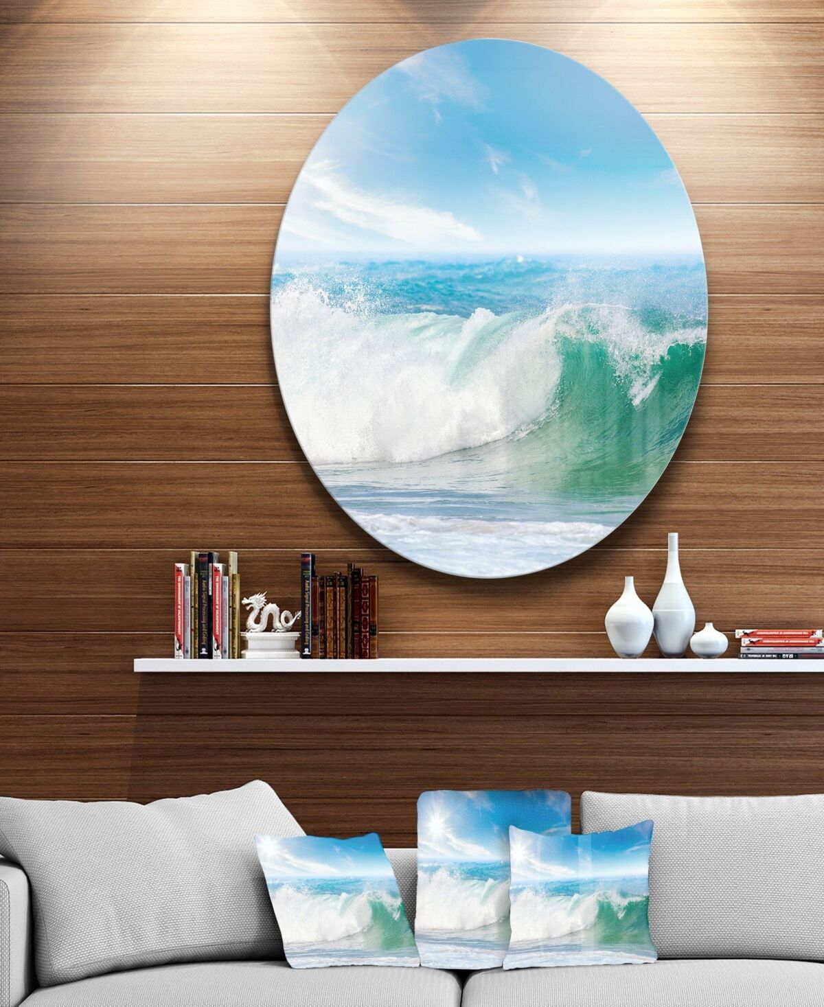 Design Art Designart 'White And Blue Waves Under Sun' Ultra Vibrant Seascape Metal Circle Wall Art - 23