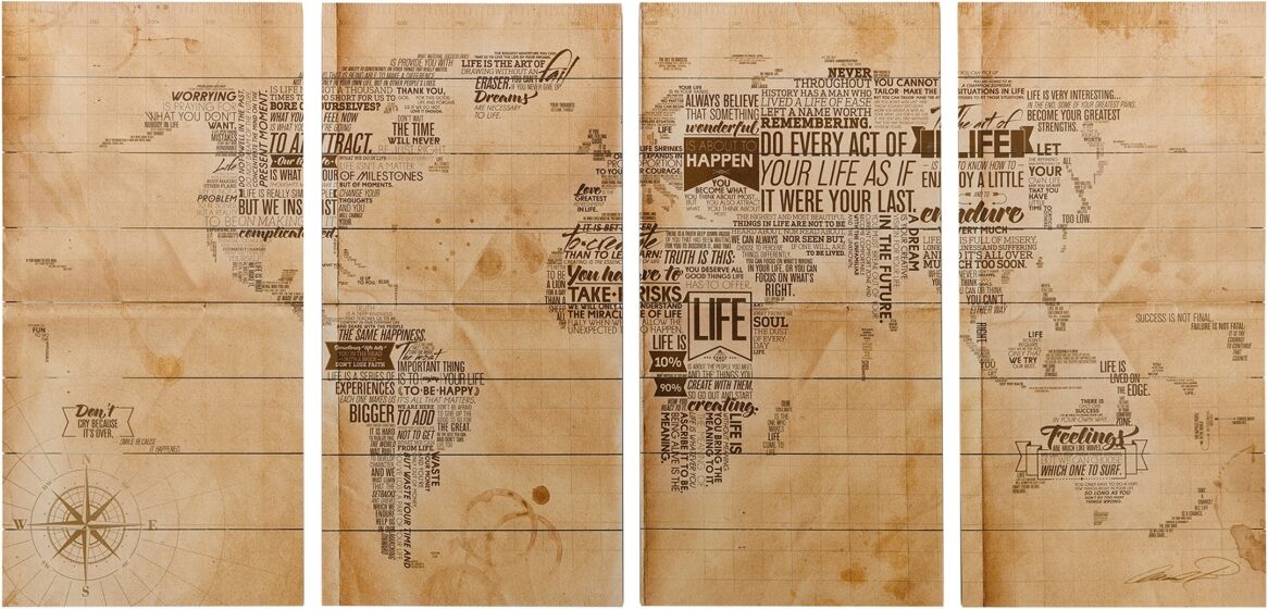 Empire Art Direct 'World Map' 4-Piece Arte De Legno Digital Print on Solid Wood Wall Art Set - 60