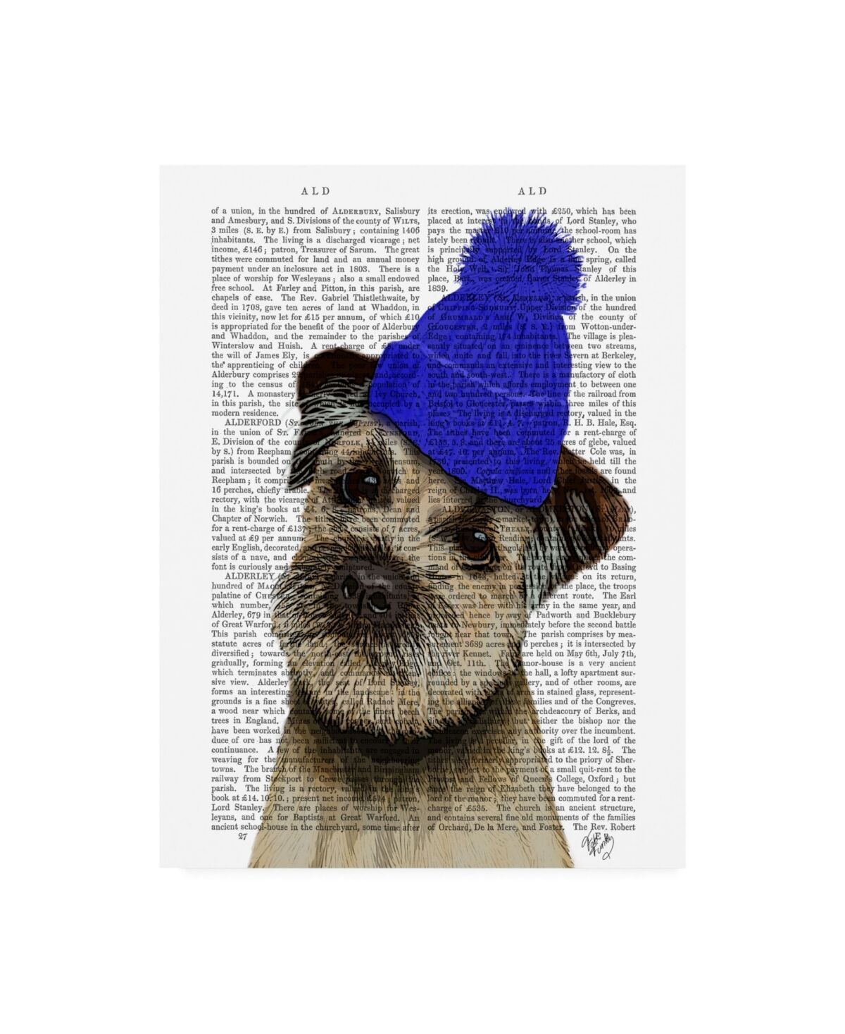 Trademark Global Fab Funky Border Terrier with Blue Bobble Hat Canvas Art - 36.5