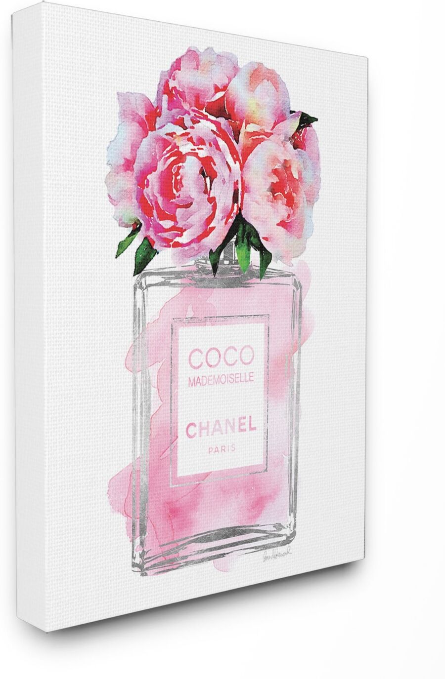 Stupell Industries Glam Perfume Bottle V2 Flower Silver Pink Peony Canvas Wall Art, 30