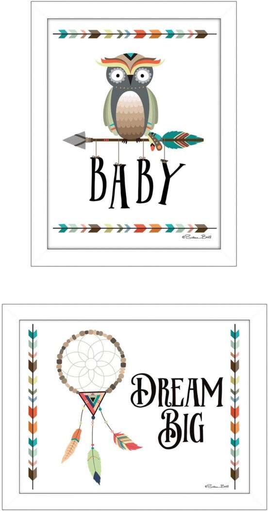 Trendy Decor 4U Baby Owl/Dream Big Collection By Susan Boyer, Printed Wall Art, Ready to hang, White Frame, 18