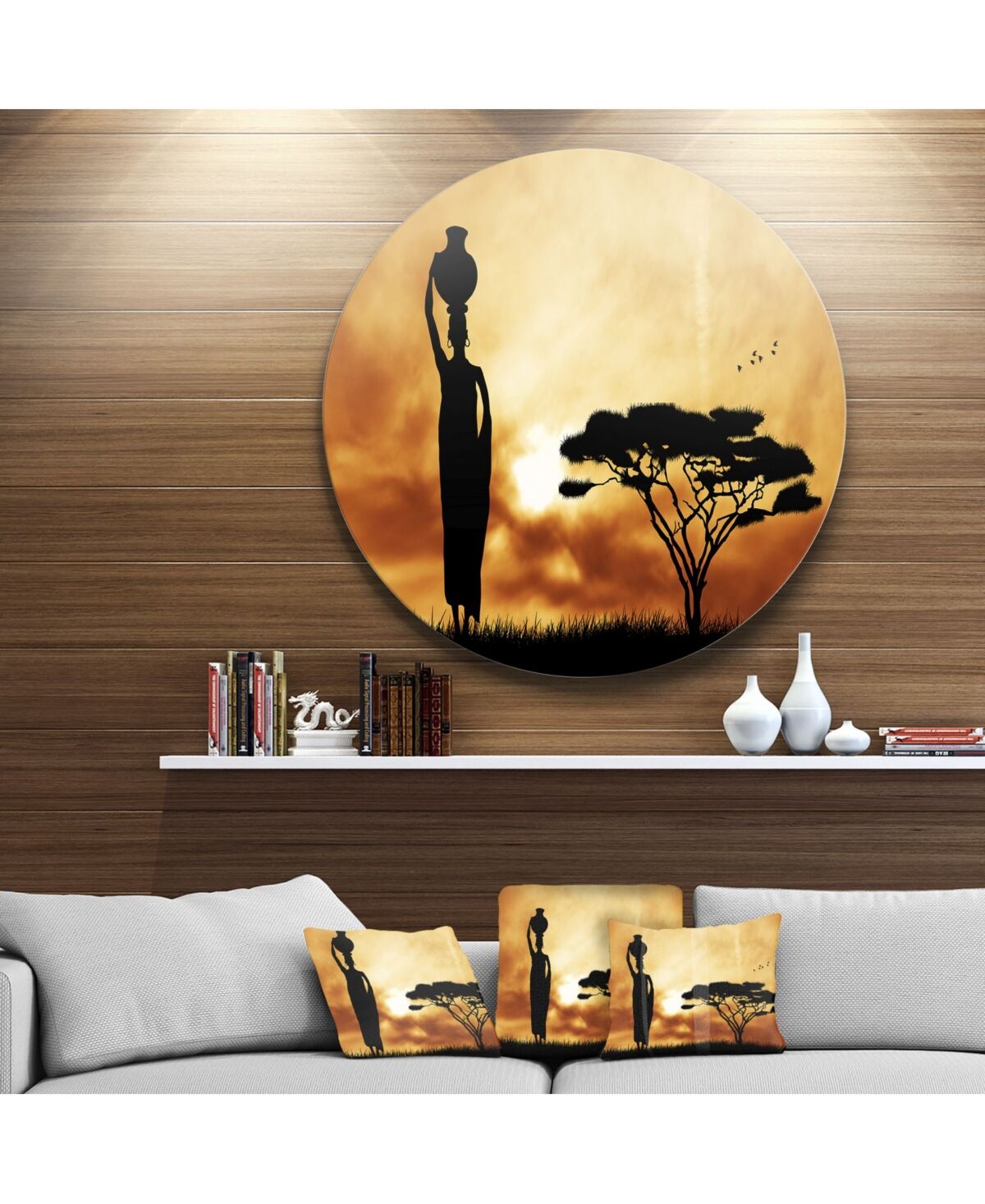 Design Art Designart 'African Woman And Lonely Tree'African Landscape Metal Circle Wall Art - 36 x 36 - Black