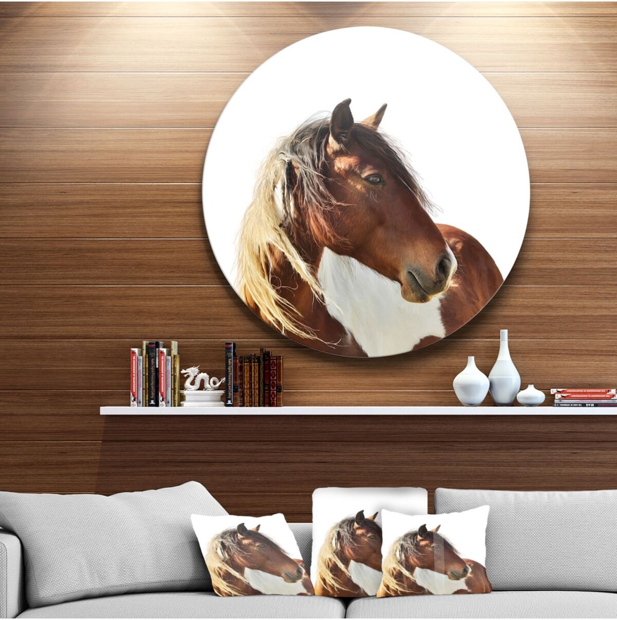 Design Art Designart 'Large Brown Horse Illustration' Ultra Glossy Animal Oversized Metal Circle Wall Art - 36 x 36 - Brown