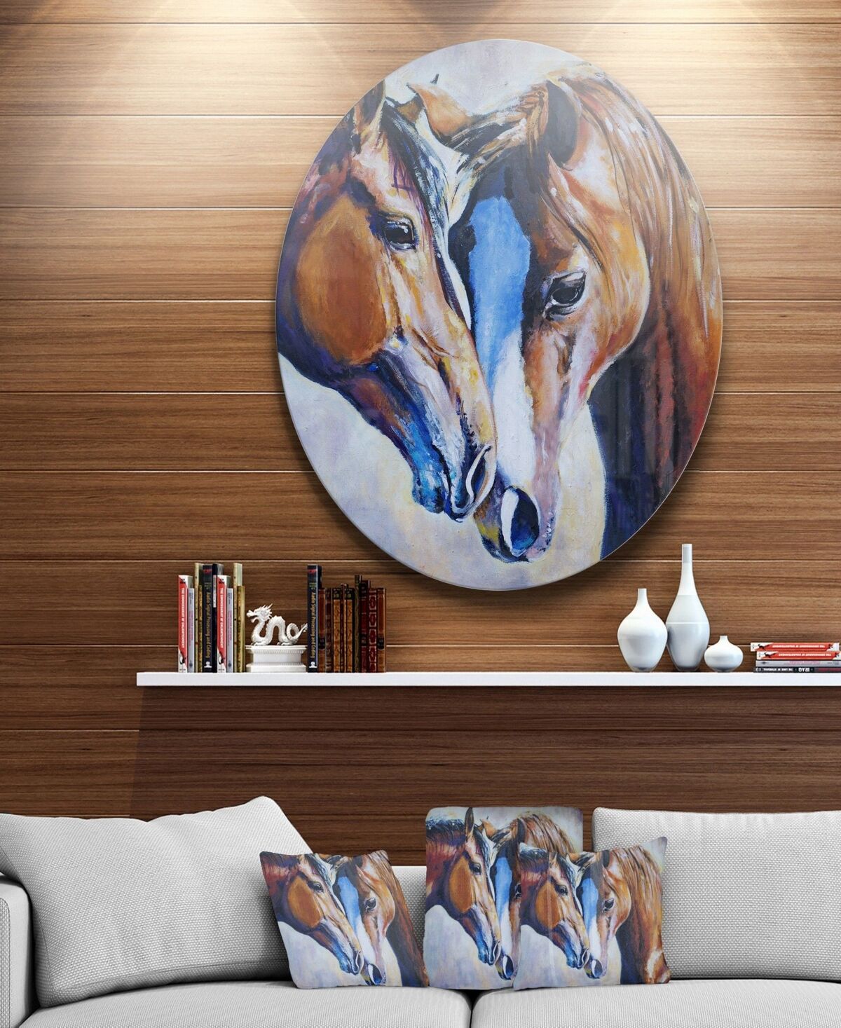 Design Art Designart 'Brown Amorous Horses' Animal Circle Metal Wall Art - 36 x 36 - Brown