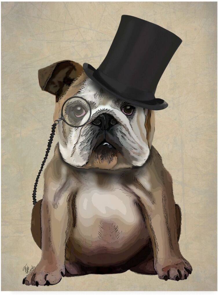 Trademark Global Fab Funky English Bulldog, Formal Hound and Hat Canvas Art - 36.5