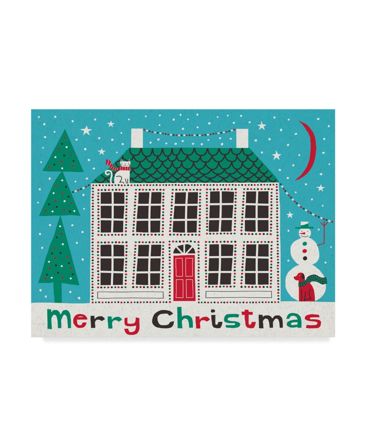 Trademark Global Michael Mullan Jolly Holiday Home on Blue Merry Christmas Canvas Art - 37