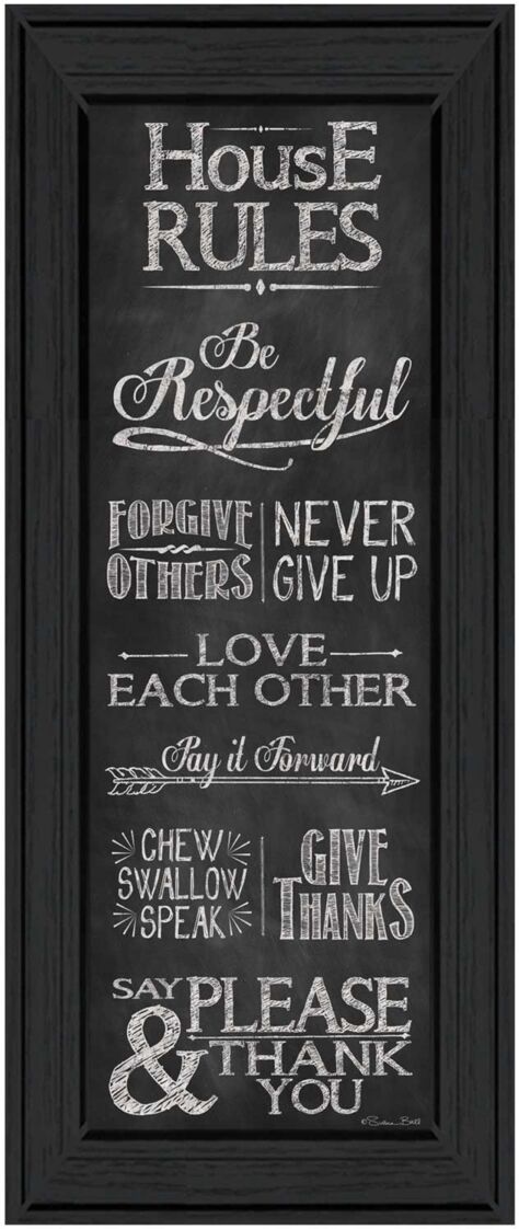 Trendy Decor 4U House Rules By Susan Ball, Printed Wall Art, Ready to hang, Black Frame, 15