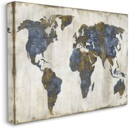 Stupell Industries Gold Tone Blue World Map Design Stretched Canvas Wall Art Collection