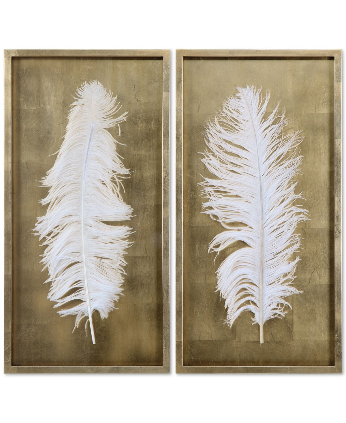 Uttermost White Feathers 2-Pc. Shadow Box Wall Art - Gold