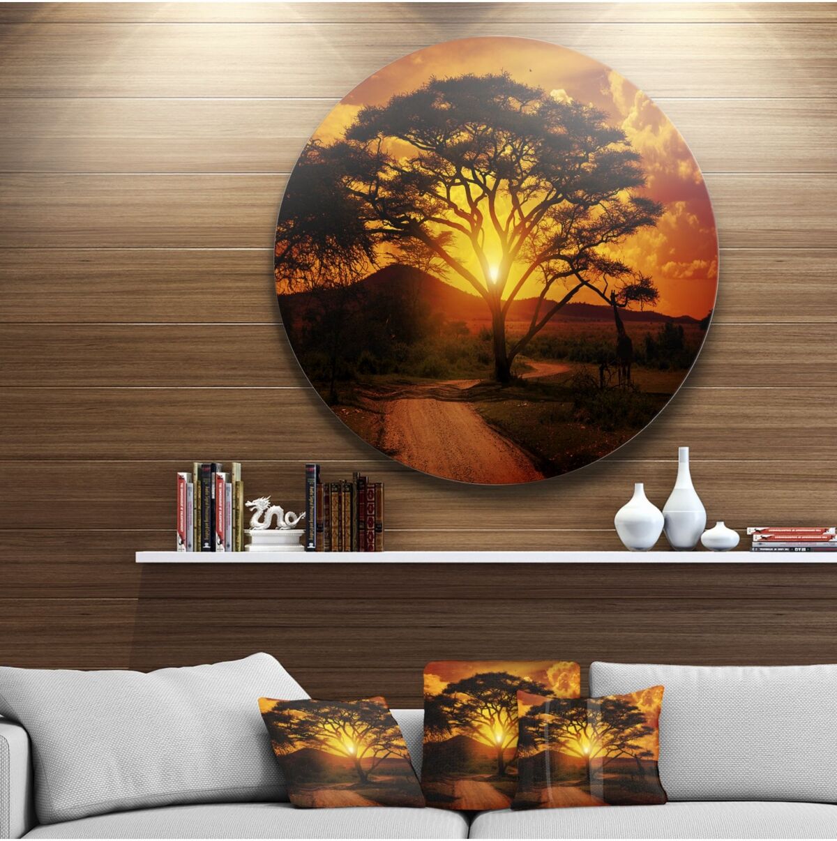 Design Art Designart 'African Sunset With Lonely Tree'African Landscape Metal Circle Wall Art - 23