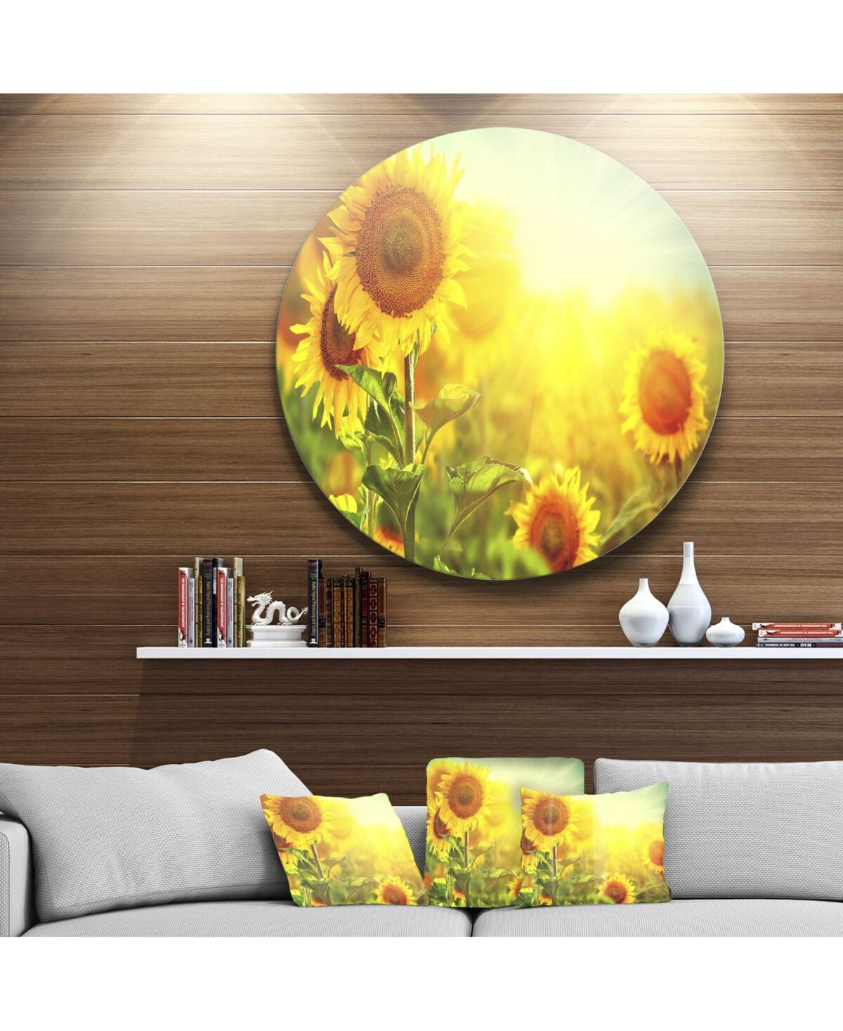 Design Art Designart 'Sunflowers Blooming On The Field' Disc Large Animal Metal Circle Wall Art - 36 x 36 - Yellow