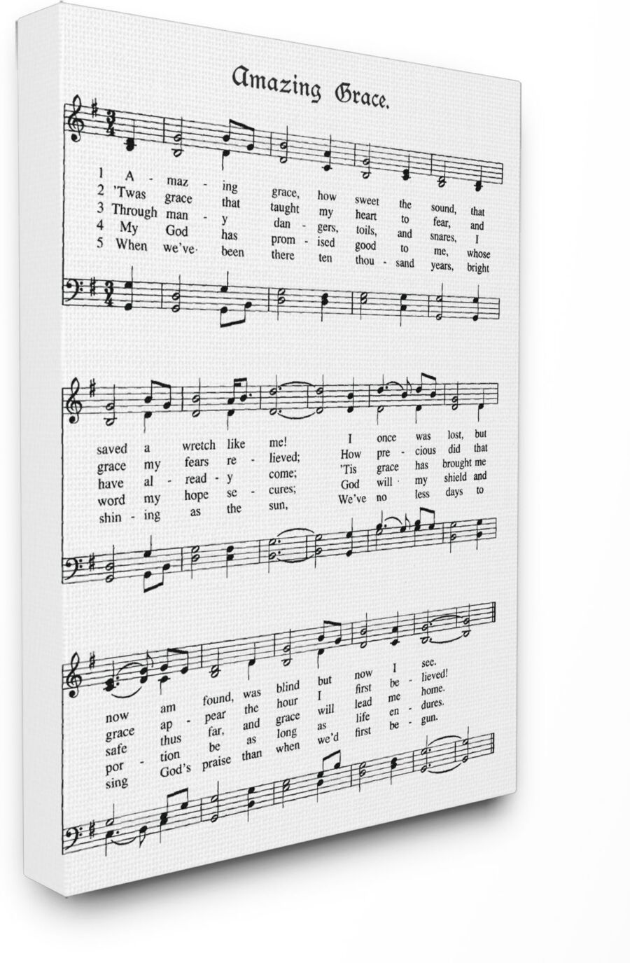 Stupell Industries Amazing Grace Vintage-Inspired Sheet Music Canvas Wall Art, 30