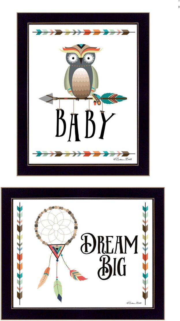 Trendy Decor 4U Baby Owl/Dream Big Collection By Susan Boyer, Printed Wall Art, Ready to hang, Black Frame, 18