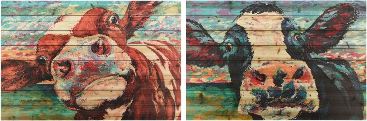 Empire Art Direct Curious Cow 3 and 4 Arte de Legno Digital Print on Solid Wood Wall Art, 30