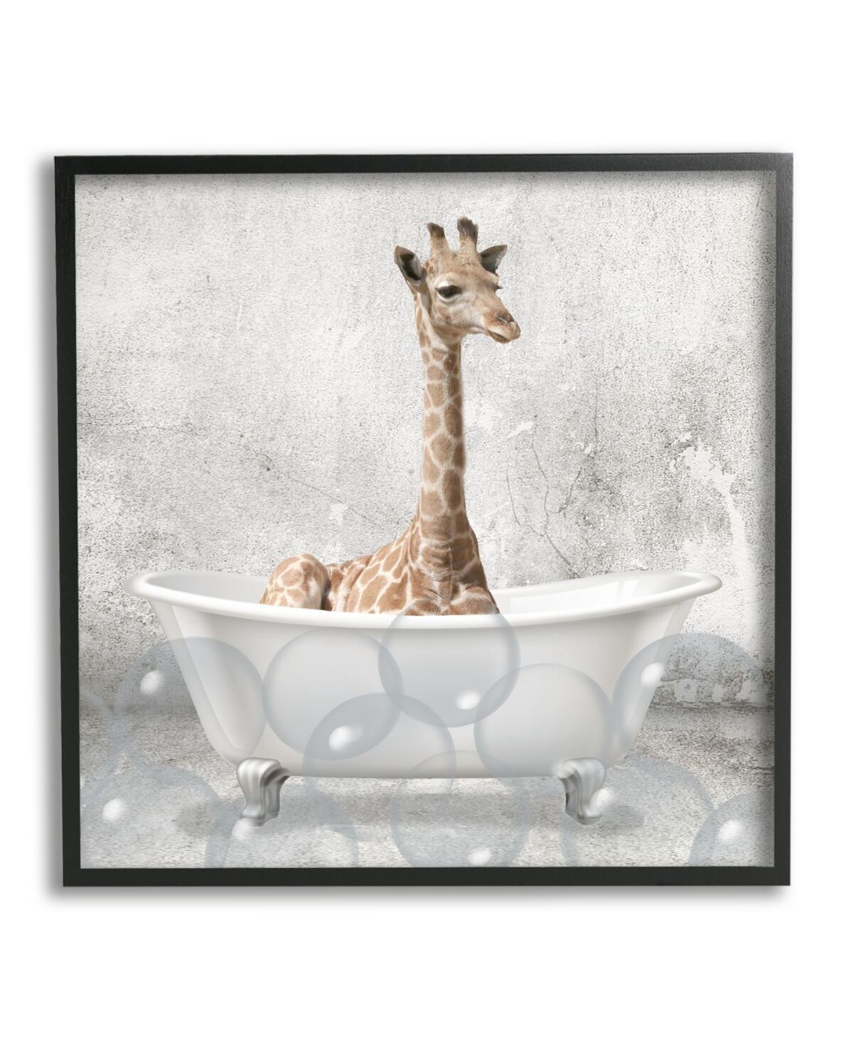 Stupell Industries Baby Giraffe Bath Time Cute Animal Design Framed Giclee Texturized Art, 24
