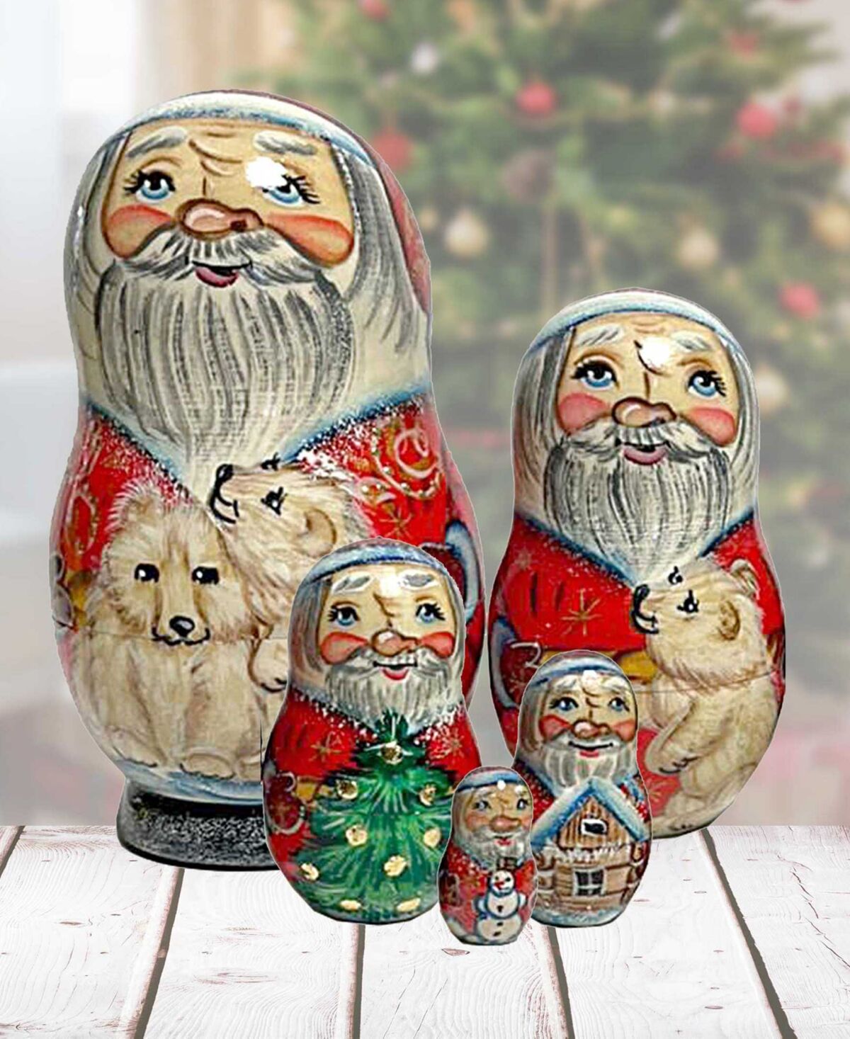 Designocracy Santa with Polar Bears Matryoshka Nesting Hand-Painted Doll Set of 5 by G. DeBrekht - Multi Color