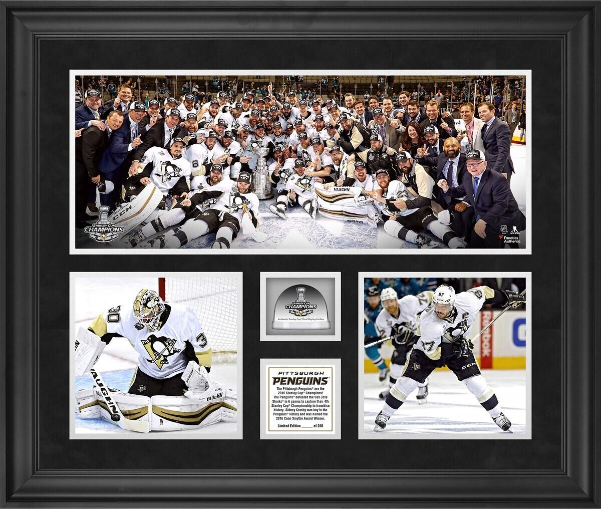 Fanatics Authentic Pittsburgh Penguins 2016 Stanley Cup Champions Framed 20'' x 24'' 3-Photograph Collage with Game-Used Ice from the 2016 Stanley Cup Final - Multi