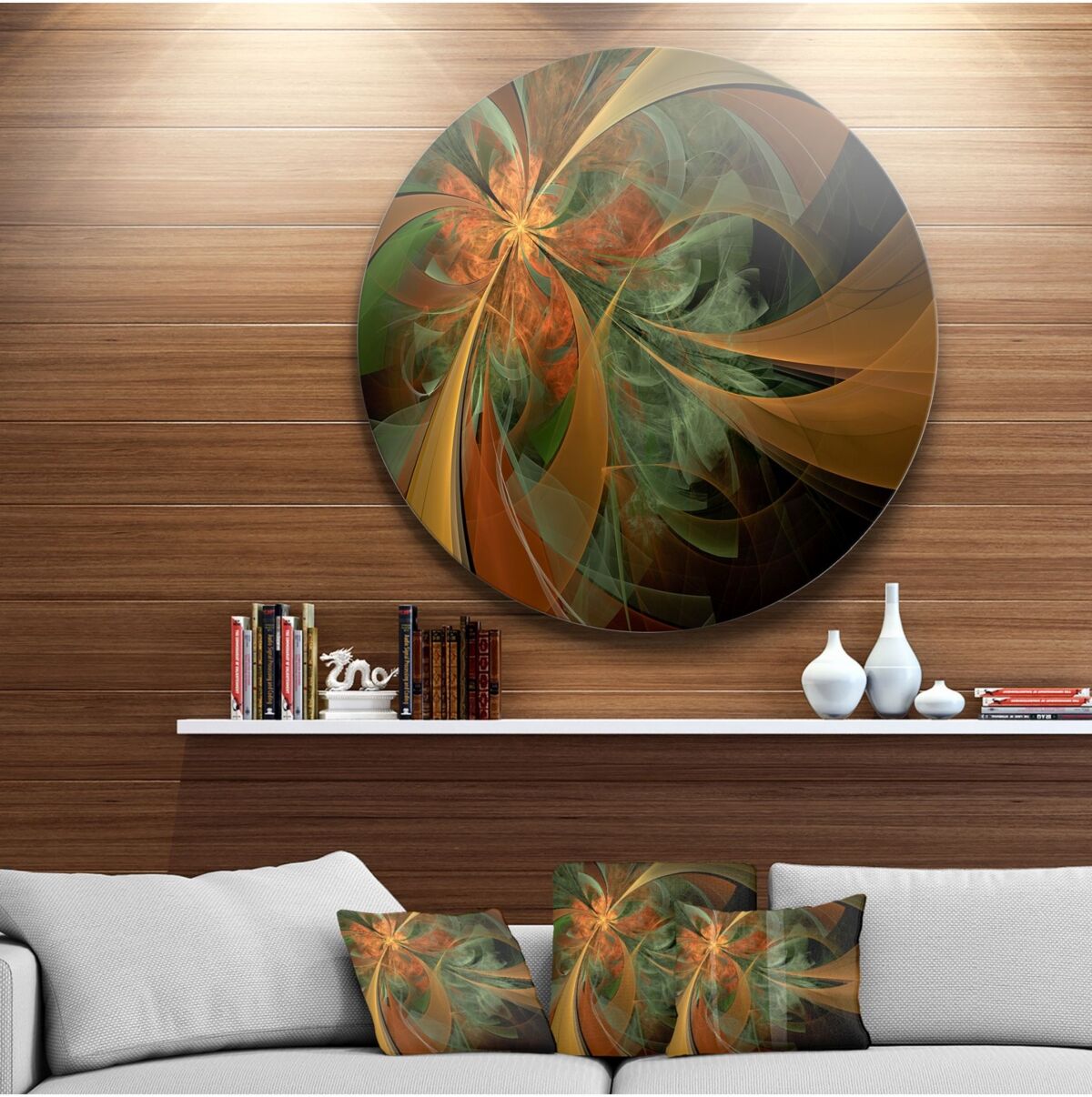 Design Art Designart 'Symmetrical Orange Digital Fractal Flower' Floral Metal Circle Wall Art - 23