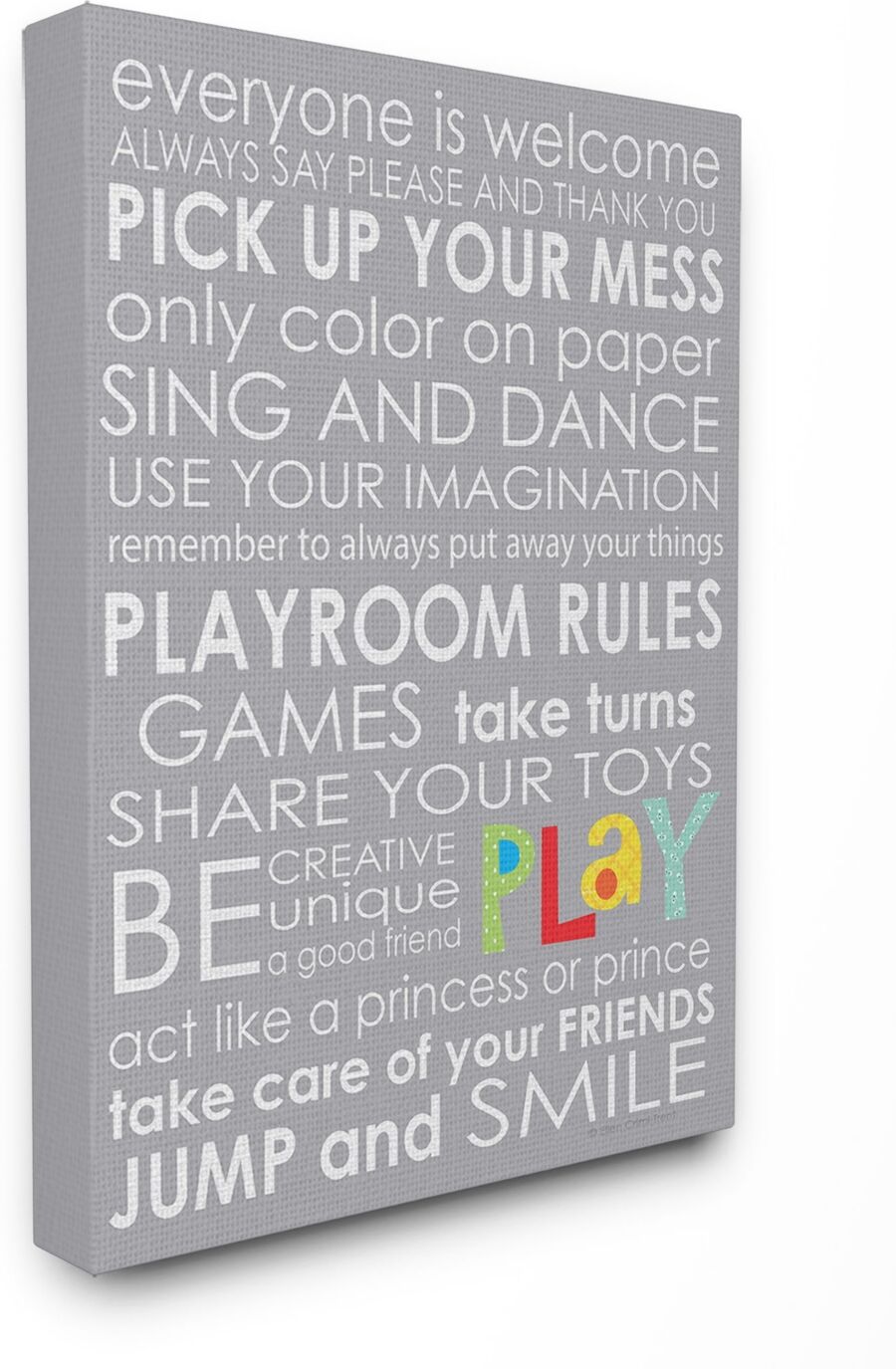 Stupell Industries Home Decor Everyone Is Welcome Playroom Rules on Gray Canvas Wall Art, 30