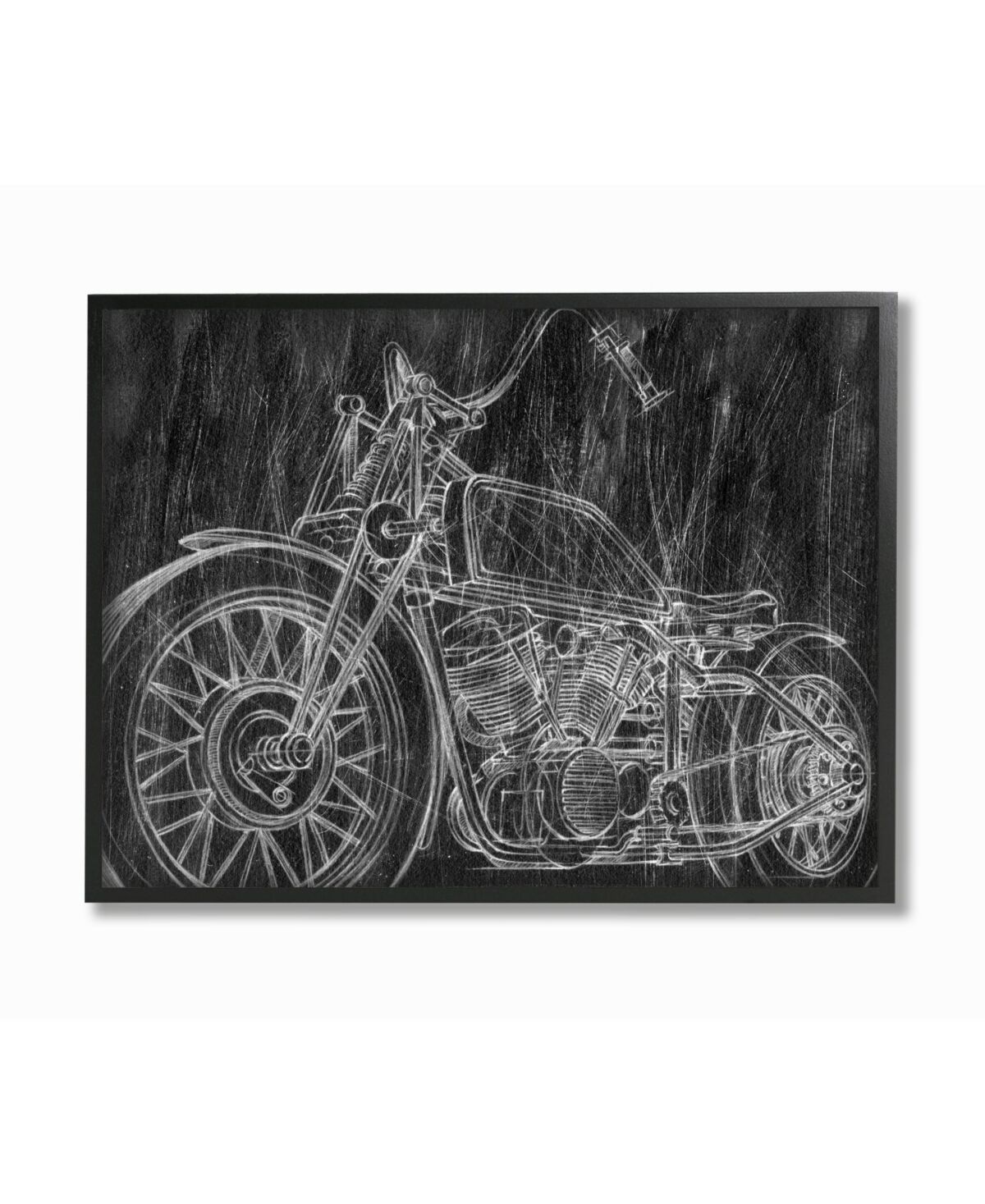 Stupell Industries Monotone Black and White Motorcycle Sketch Framed Texturized Art, 24
