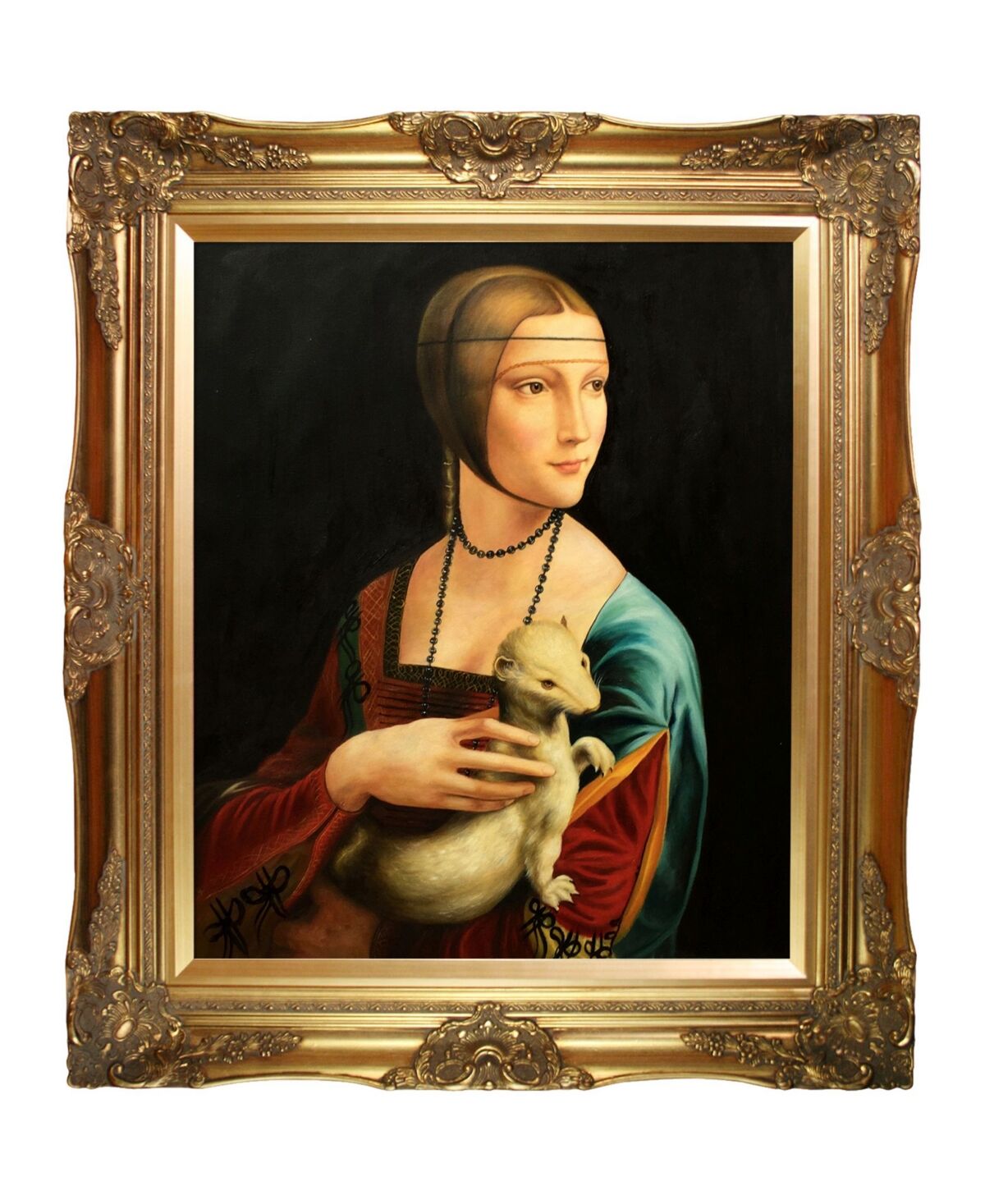 La Pastiche by Overstockart Lady with An Ermine by Leonardo Da Vinci with Victorian Frame Oil Painting Wall Art, 32