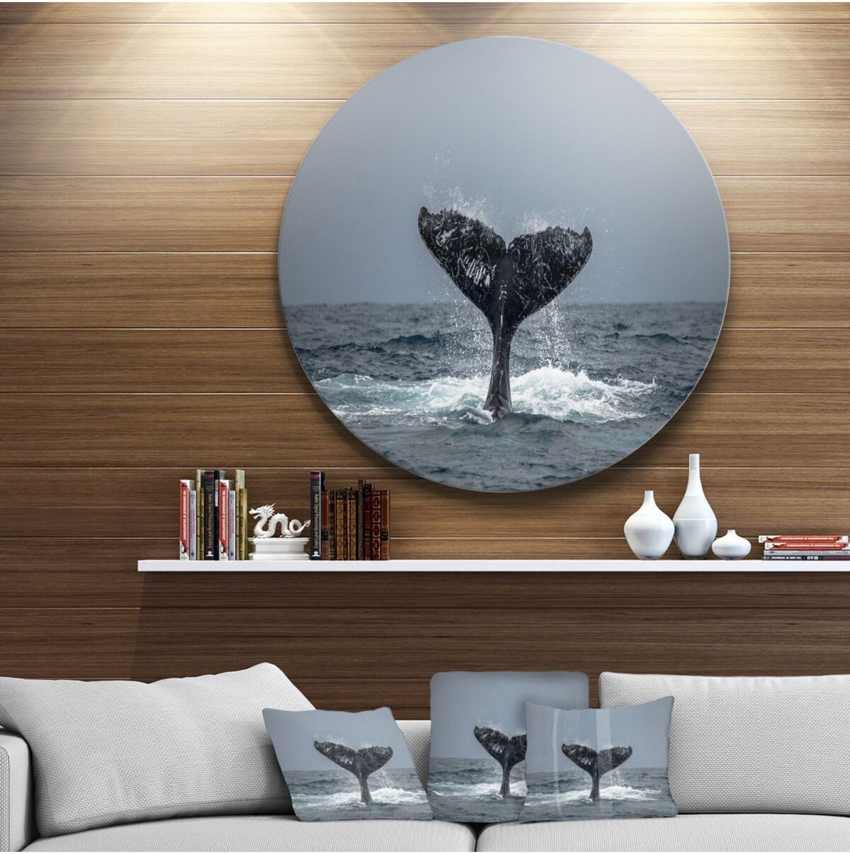 Design Art Designart 'Large Humpback Whale Tail' Disc Oversized Animal Wall Art - 36 x 36 - Gray