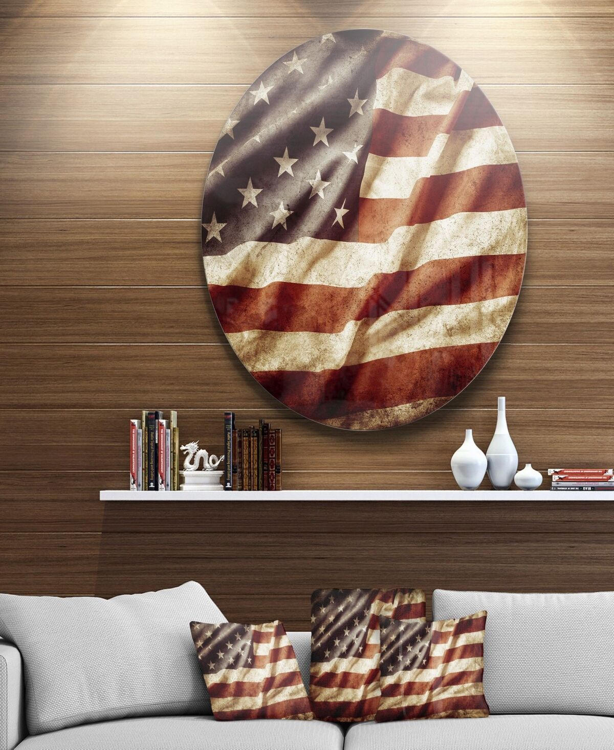 Design Art Designart 'American Flag' Disc Contemporary Circle Metal Wall Art - 36 x 36 - Red