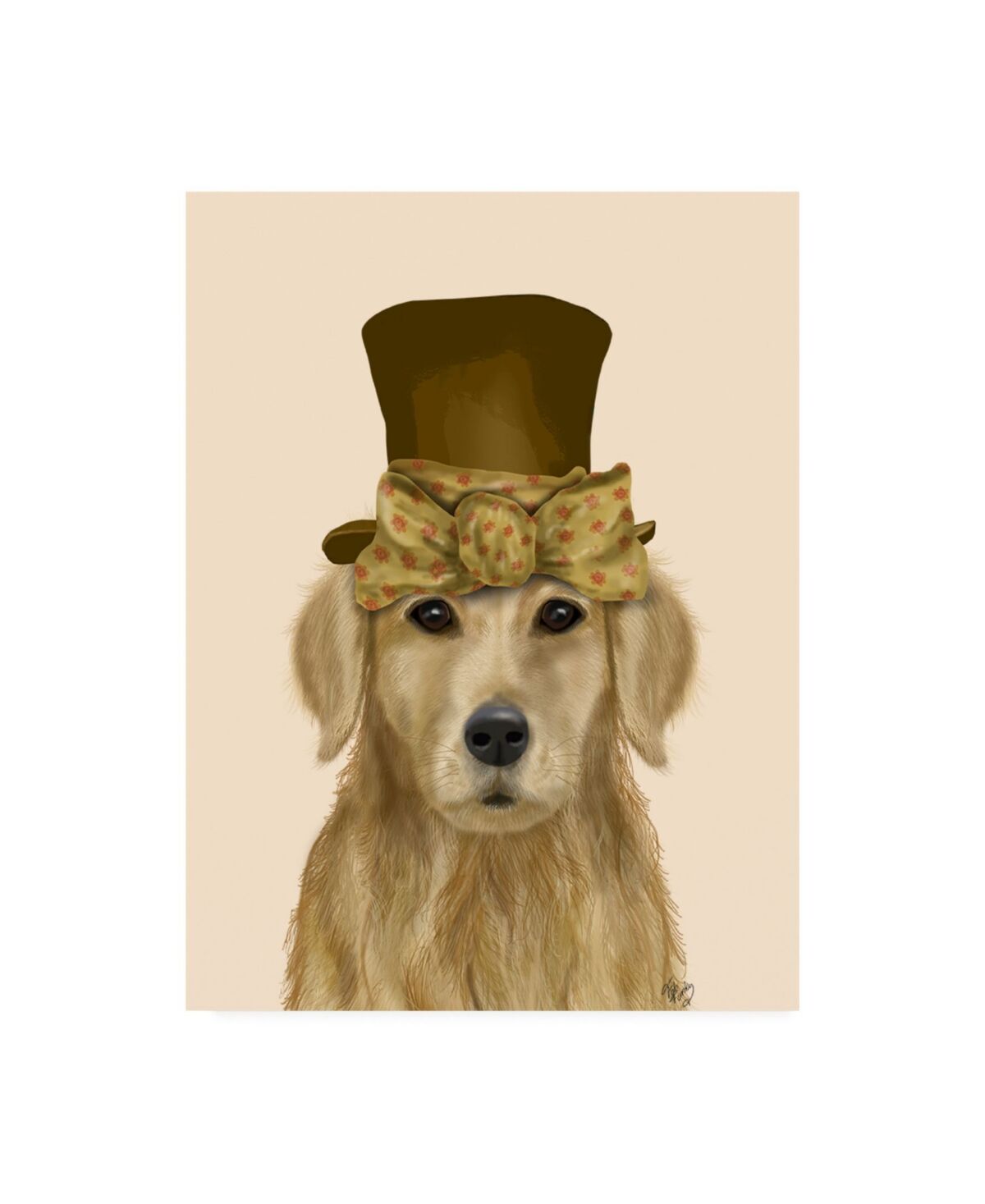 Trademark Global Fab Funky Golden Retriever, Hat and Bow Canvas Art - 36.5