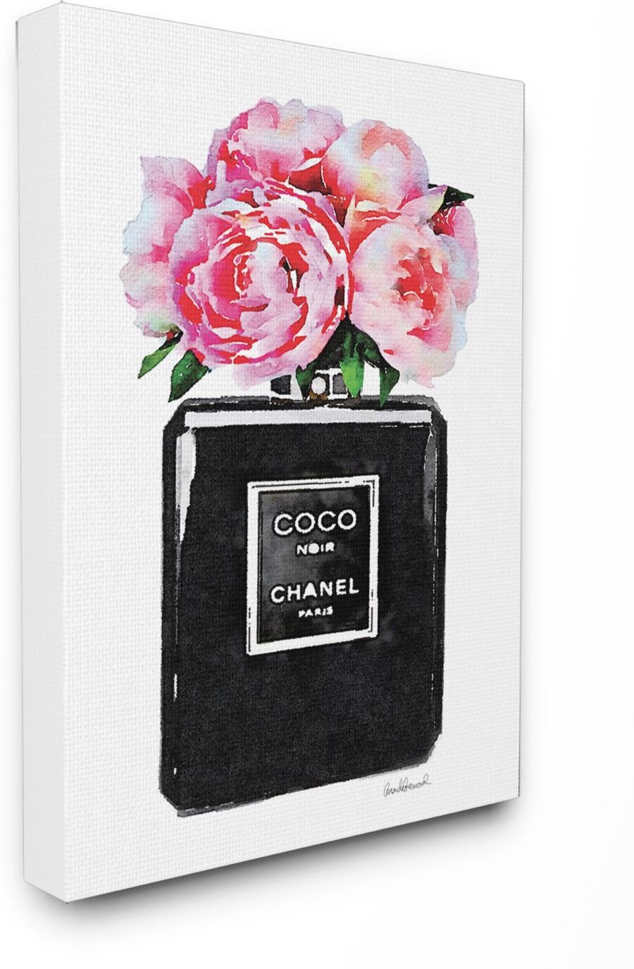 Stupell Industries Glam Perfume Bottle Flower Black Peony Pink Canvas Wall Art, 30