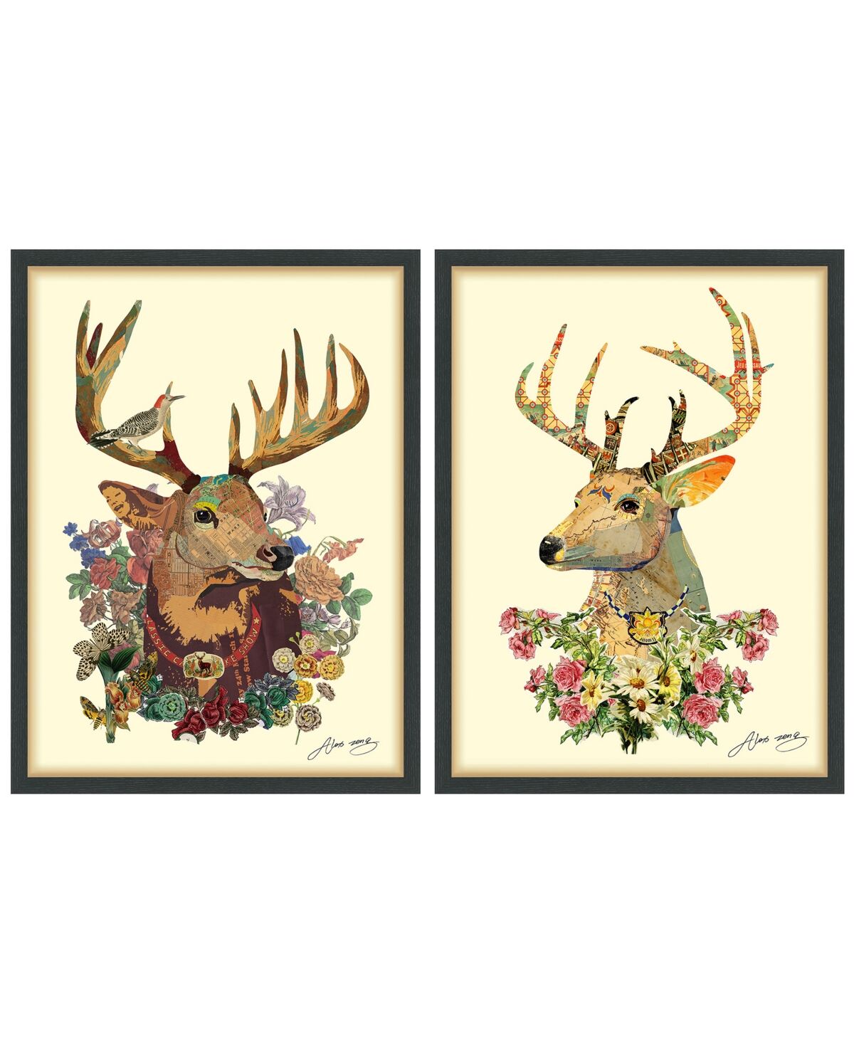 Empire Art Direct Mr. and Mrs. Deer Dimensional Collage Framed Graphic Art Under Glass Wall Art, 33