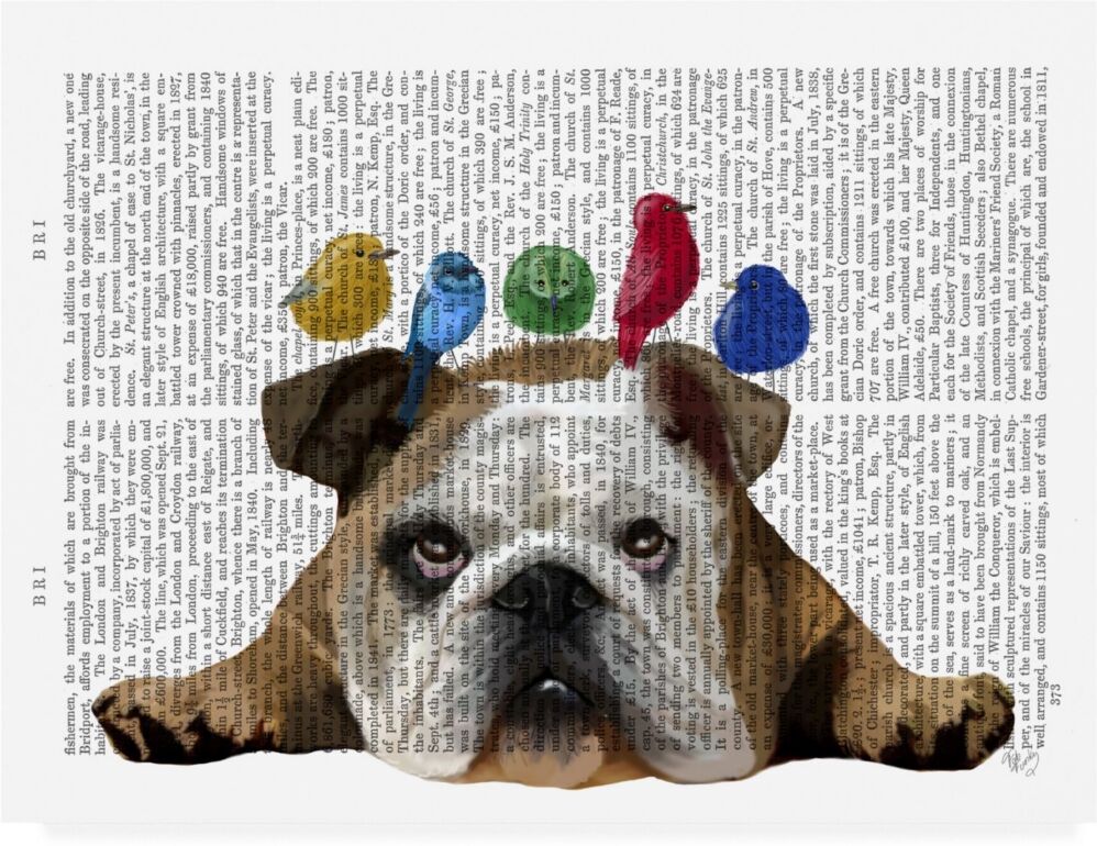 Trademark Global Fab Funky English Bulldog and Birds Canvas Art - 36.5