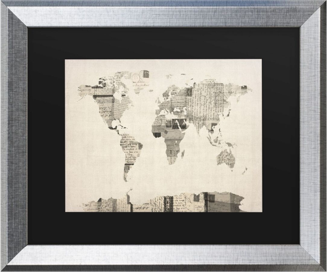 Trademark Global Michael Tompsett Vintage Postcards World Map Matted Framed Art - 27