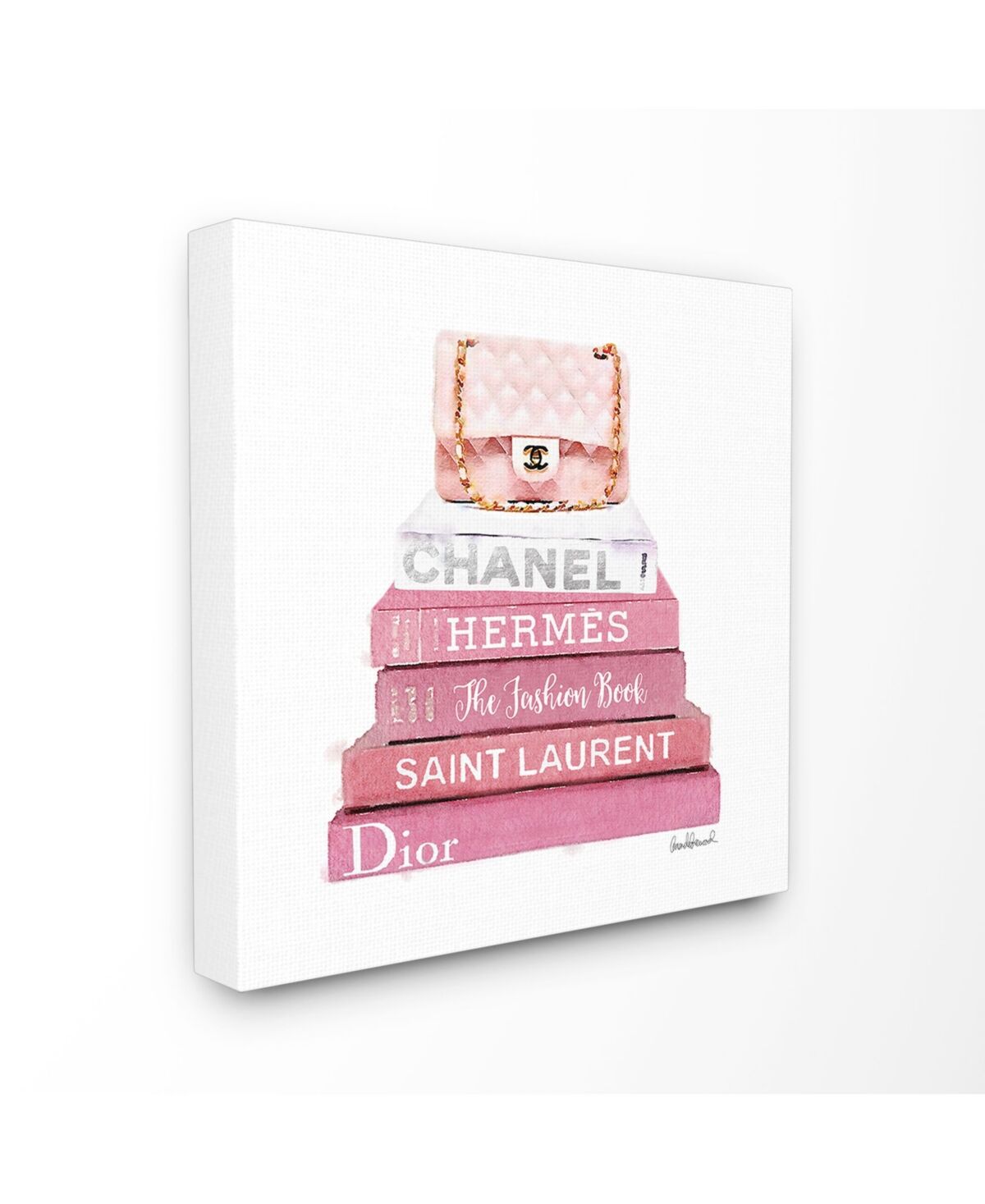 Stupell Industries Pink Book Stack Fashion Handbag Xl Canvas Wall Art, 30