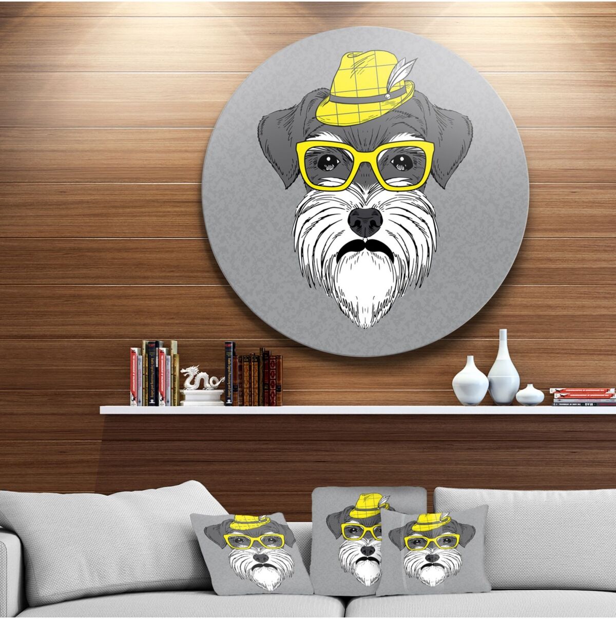 Design Art Designart 'Schnauzer With Hat And Glasses' Disc Contemporary Animal Metal Circle Wall Decor - 23