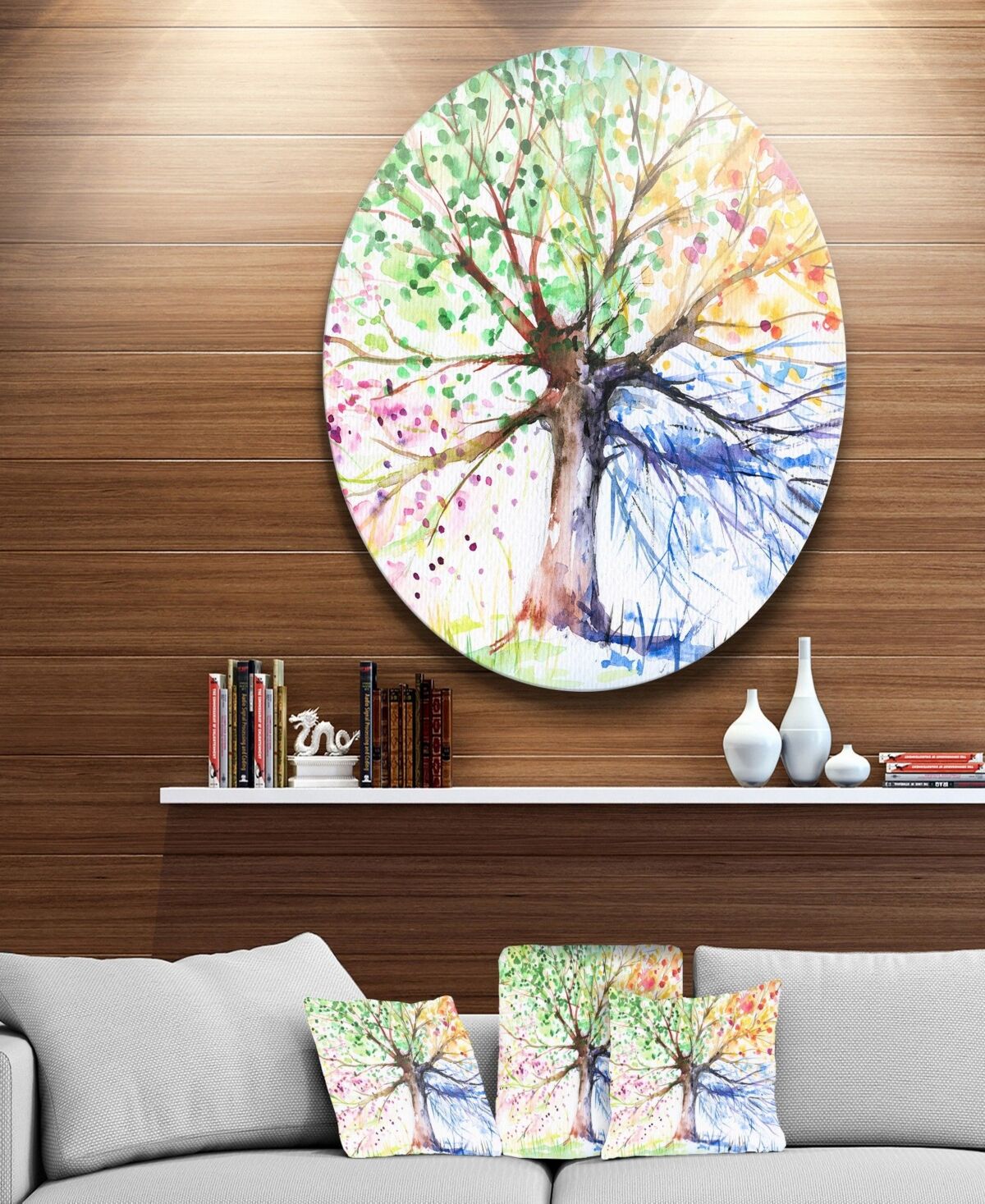 Design Art Designart 'Four Seasons Tree' Floral Circle Metal Wall Art - 36 x 36 - Green