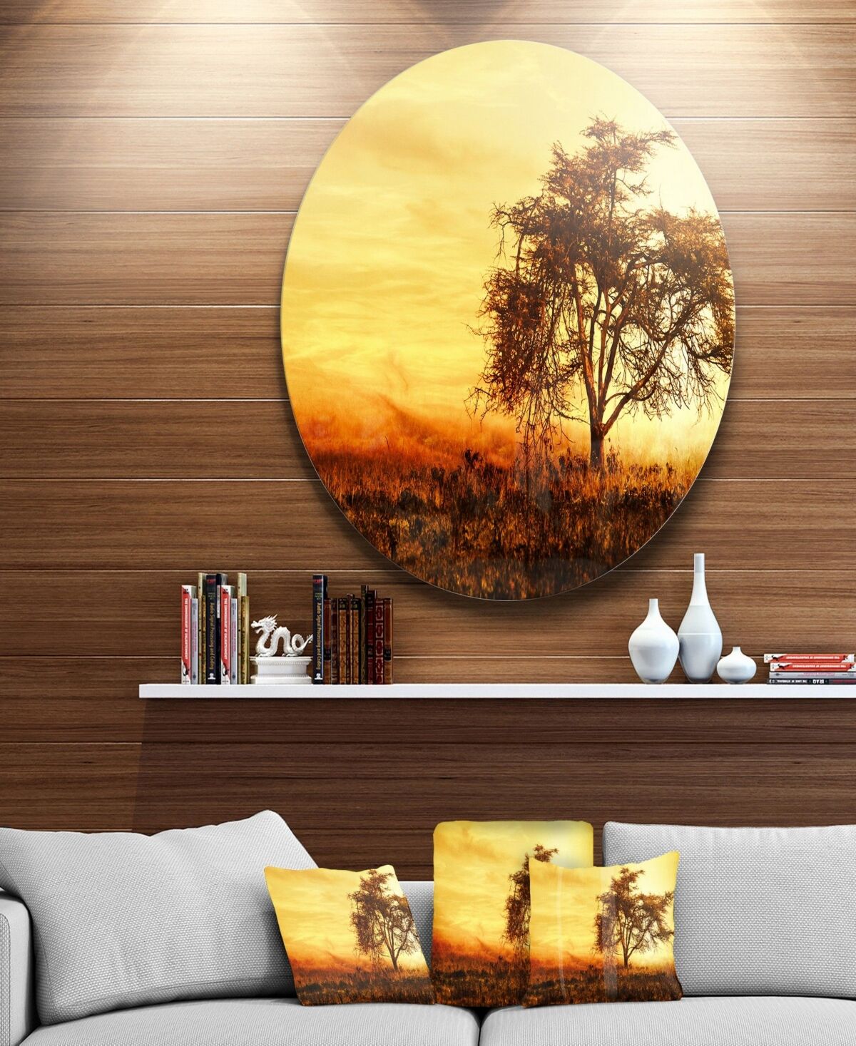 Design Art Designart 'African Tree Silhouette' Landscape Photo Circle Metal Wall Art - 23