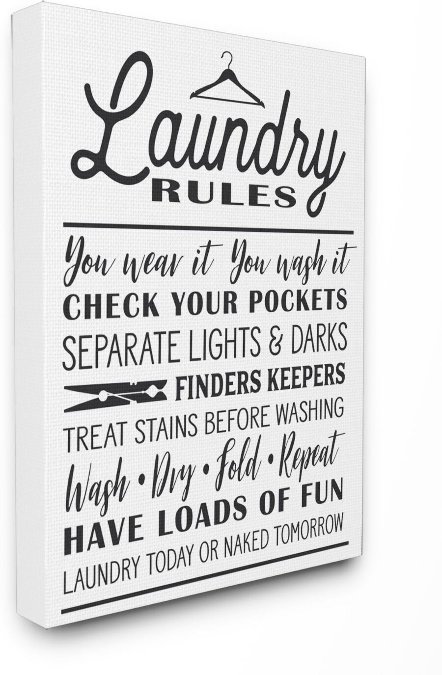 Stupell Industries Laundry Rules with Hanger Typography Canvas Wall Art, 30