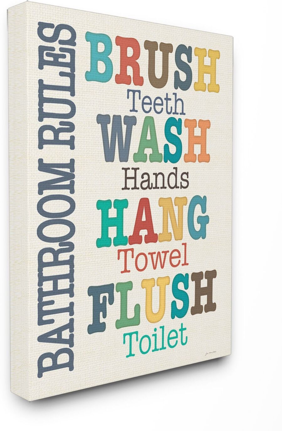 Stupell Industries Home Decor Colorful Bathroom Rules Typog Art Canvas Wall Art, 30