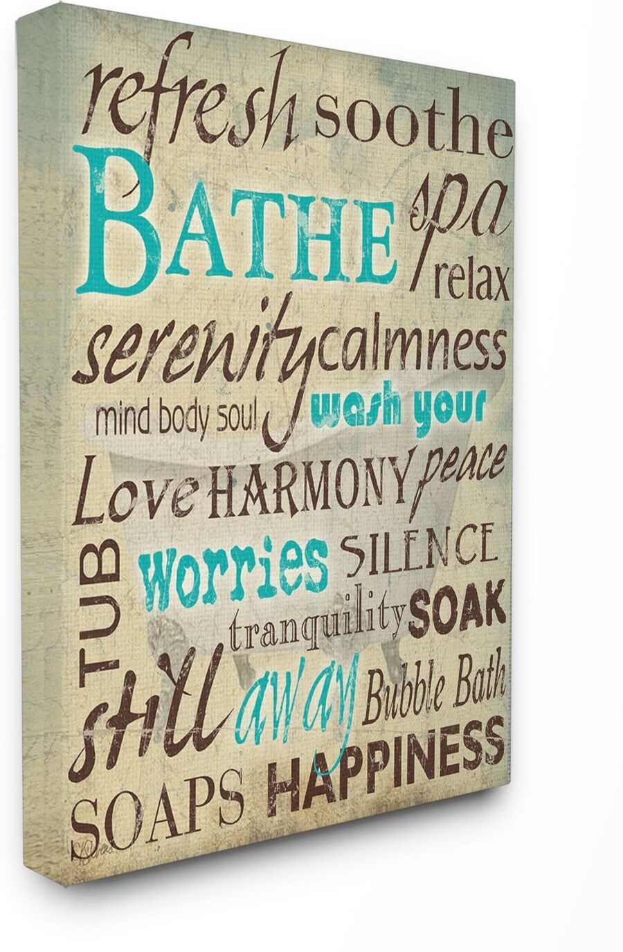 Stupell Industries Home Decor Bathe Wash Your Worries Typography Bathroom Canvas Wall Art, 30