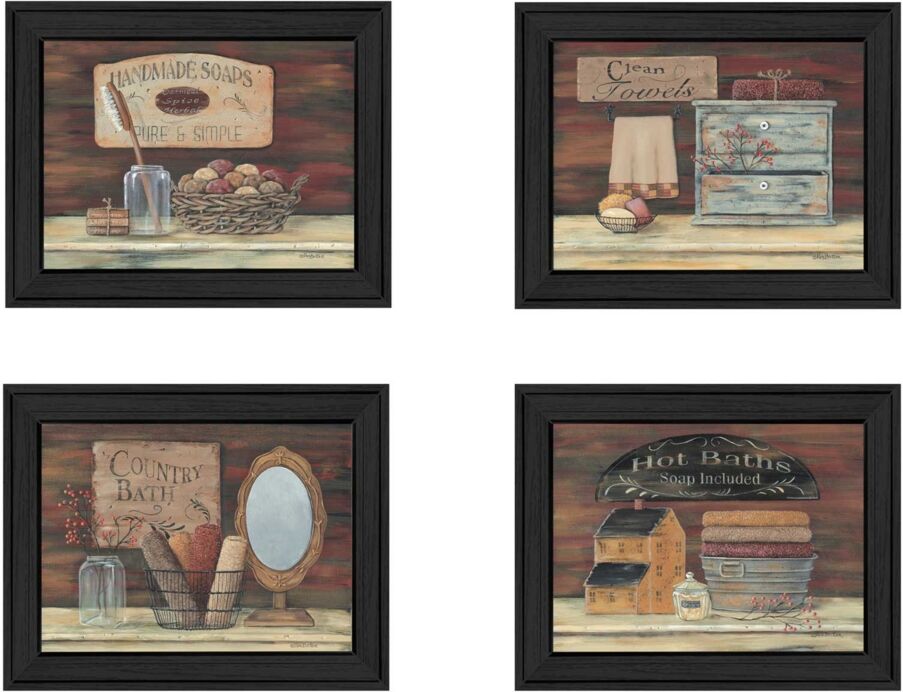 Trendy Decor 4U Bathroom I Collection By Pam Britton, Printed Wall Art, Ready to hang, Black Frame, 13