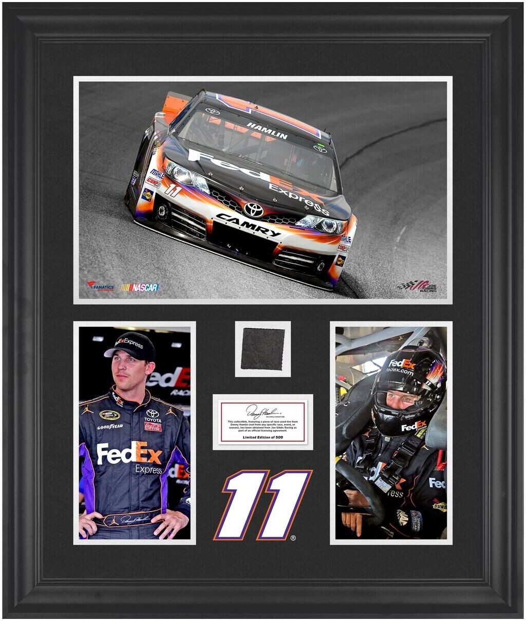 Fanatics Authentic Denny Hamlin Framed 3-Photograph Collage with Race-Used Tire-Limited Edition of 500 - Multi