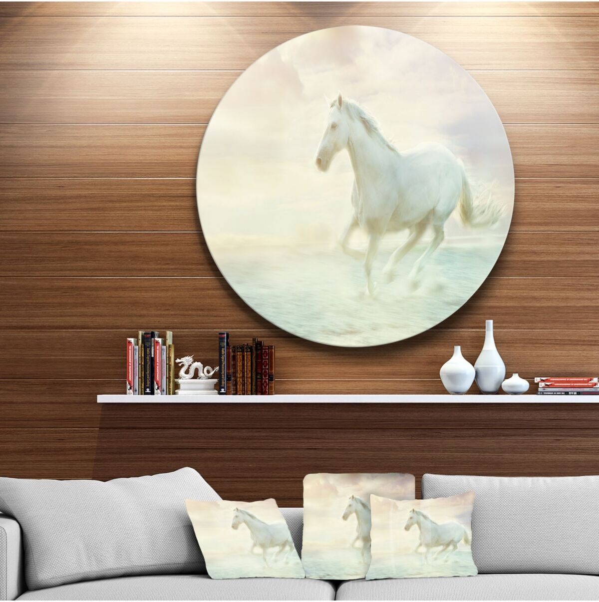 Design Art Designart 'Fantasy White Horse' Animal Metal Circle Wall Art - 23