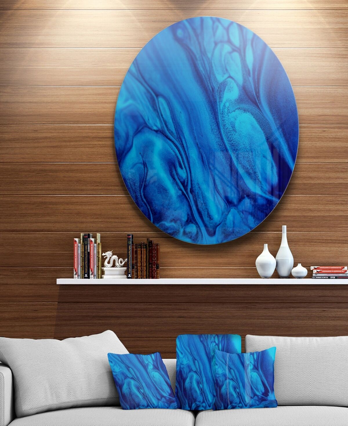 Design Art Designart 'Dark Blue Abstract Acrylic Paint Mix' Ultra Vibrant Abstract Metal Circle Wall Art - 36 x 36 - Blue